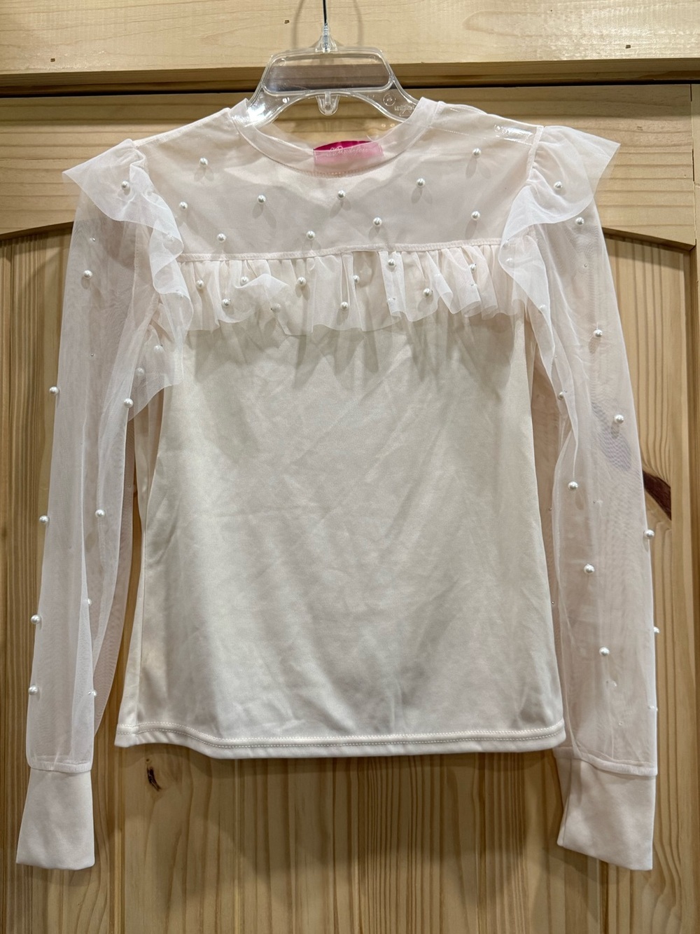 Women’s‎ '  Pearl-Embellished Ruffle Long-Sleeve Top